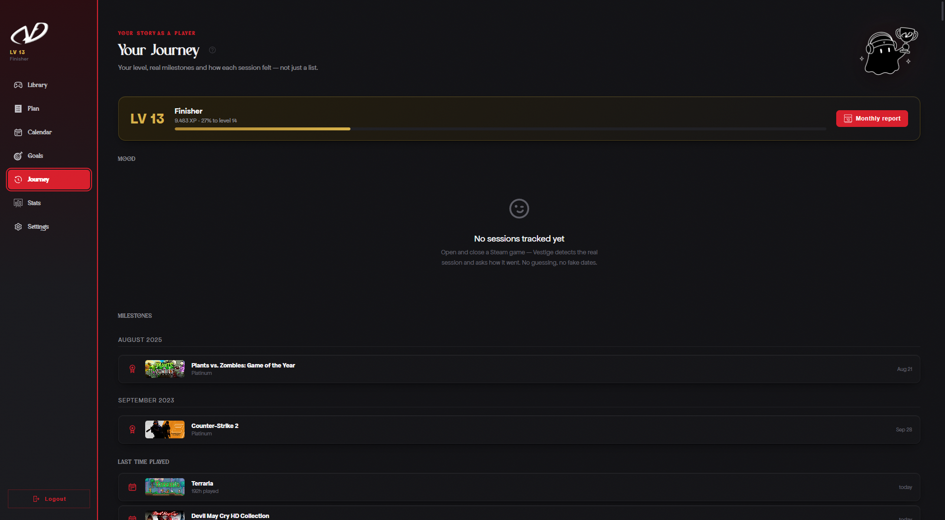 Vestige Play — Journey screen